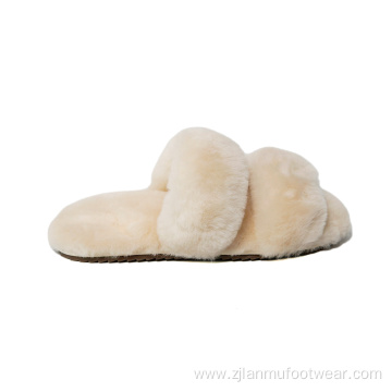 Sheepskin Double Straps Fuzzy Slide Scuff